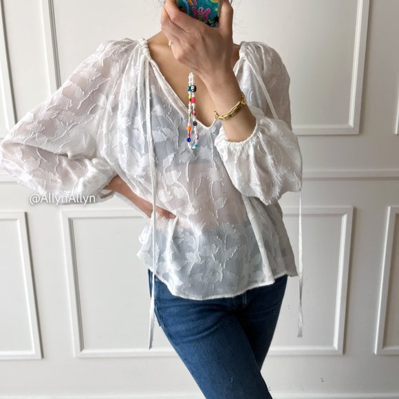 Sheer Blouse with Floral Applique - Picture 3 of 16